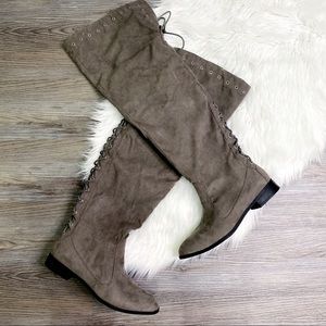 Gray Suede Over the Knee Flat Boots Size 9.5